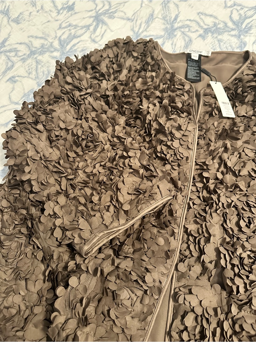 Chico's Textured Rosette Jacket in Deep Taupe Brown - Picture 8 of 9